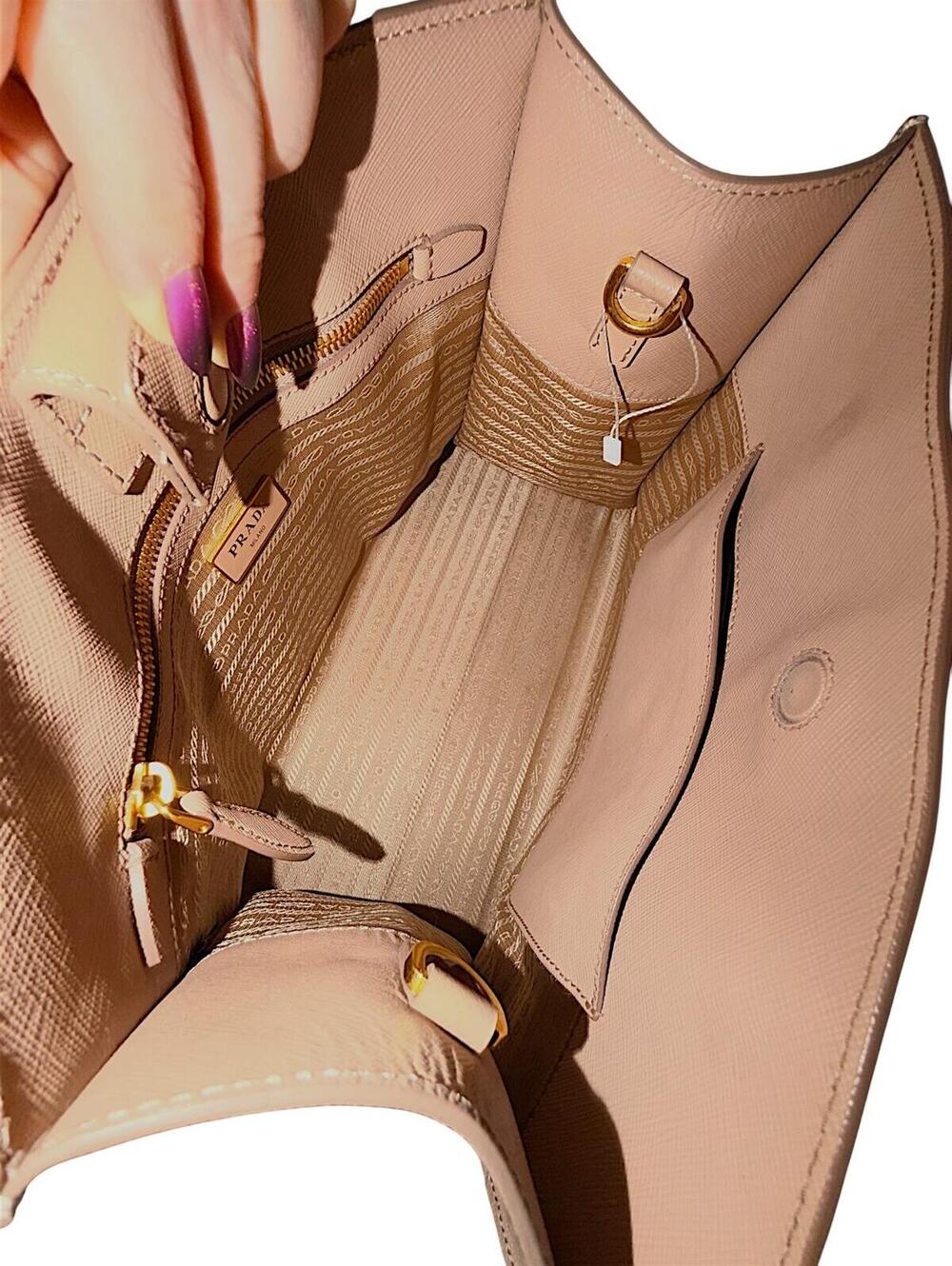 Prada Galleria Double Zip Saffiano Leather Tote Bag Nude Beige Blush Pink Large - Picture 9 of 13